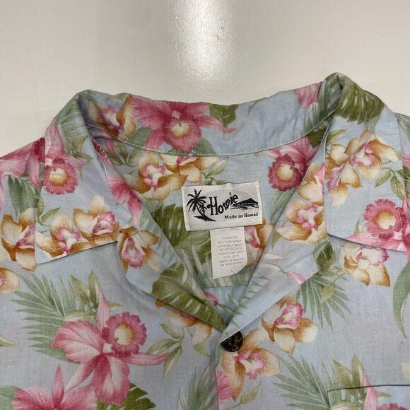 VTG HOWIE Men’s Hawaiian Shirt Reverse Print Blue Pink Floral Made In Hawaii L - Picture 2 of 7